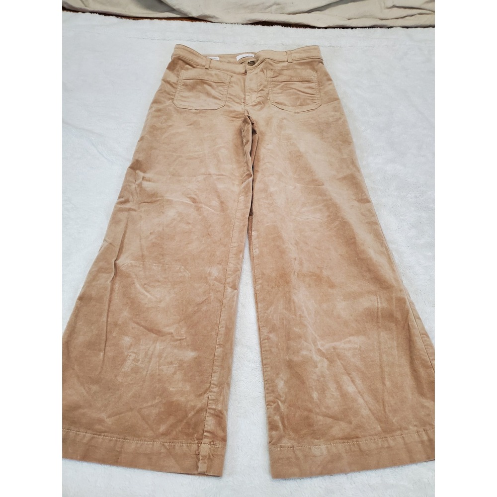 Loft Cream Velour Velvet Curvy High Rise Wide Leg Pants 14 Preppy Classic Fall